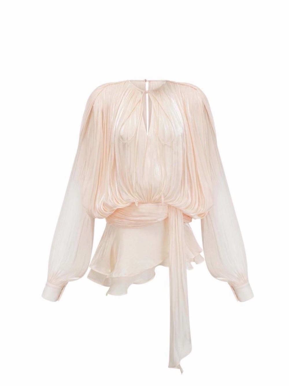 Miss Rosier Neutral/Cream Pleated Ruffle Mini Dress